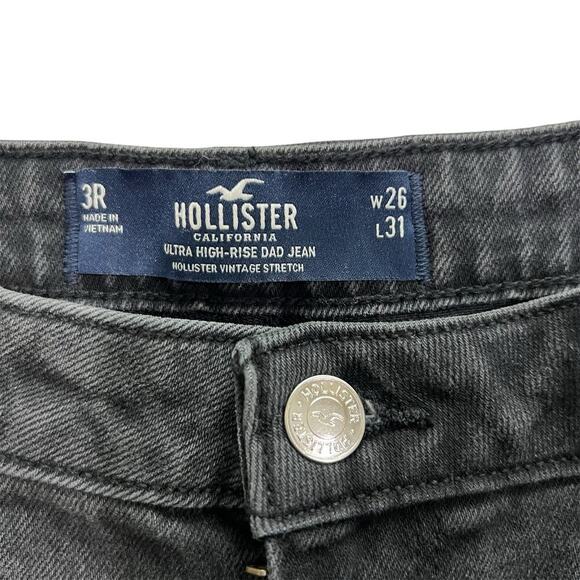 Hollister Ultra High-Rise Dad Jeans Black Straight Leg Thigh Slit Jeans Size 26 - Picture 5 of 7